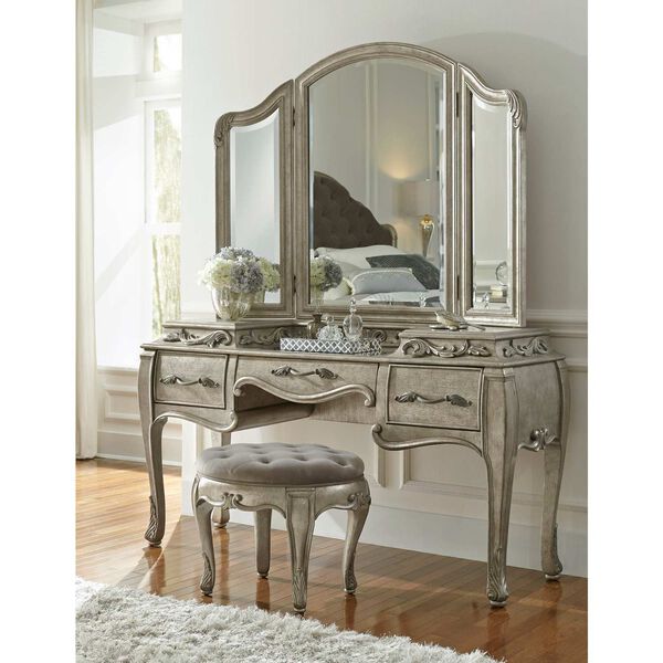Rhianna Brown Three Drawer Vanity with Mirror and Stool, image 3