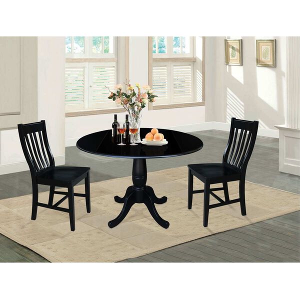Black Round Top Pedestal Table with Chairs, 3-Piece, image 3