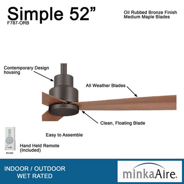 Simple Oil Rubbed Bronze 52-Inch Outdoor Fan, image 10