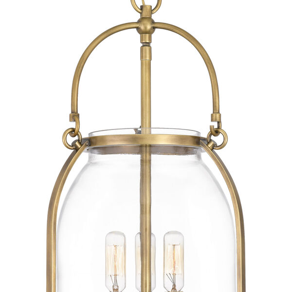 Colonel Weathered Brass Three-Light Mini Pendant with Transparent Glass, image 4