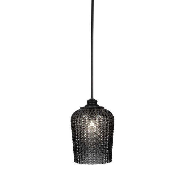 Cordova Matte Black Nine-Inch One-Light Mini Pendant with Smoke Textured Glass Shade, image 1