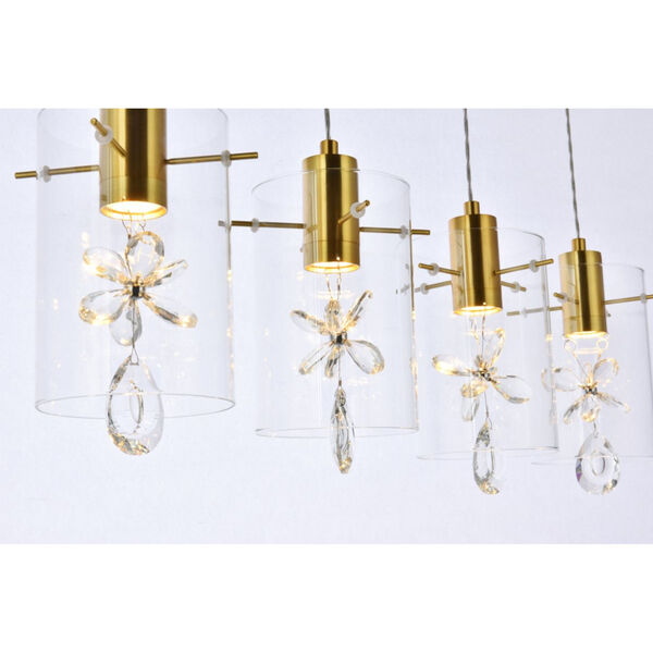 Hana Gold 36-Inch Five-Light LED Pendant with Royal Cut Clear Crystal, image 4
