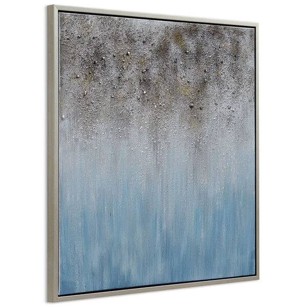 Silver and Blue Shadow Textured Glitter Framed Hand Painted Wall Art, image 3