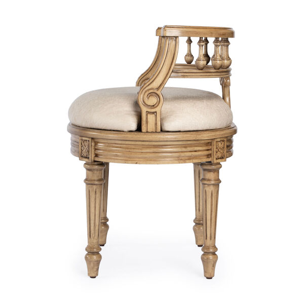 Hathaway Antique Beige Upholstered Vanity Seat, image 5