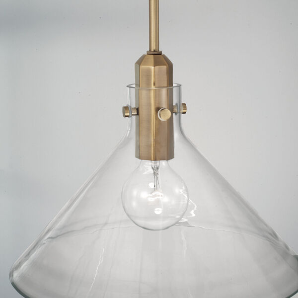Greer Aged Brass One-Light Pendant with Clear Glass, image 2