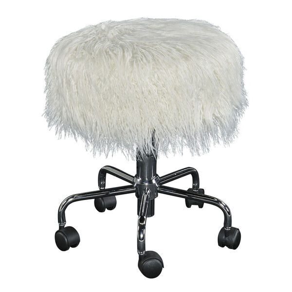 Maybell White Faux Fur Stool, image 1