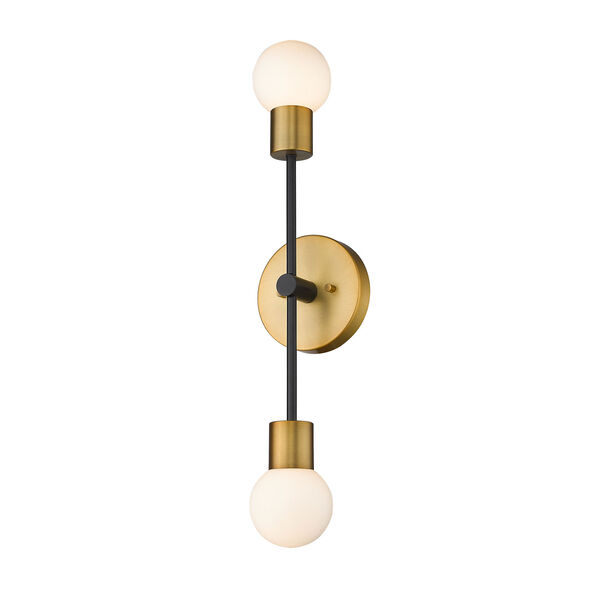 Neutra Matte Black and Foundry Brass Two-Light Wall Sconce, image 1