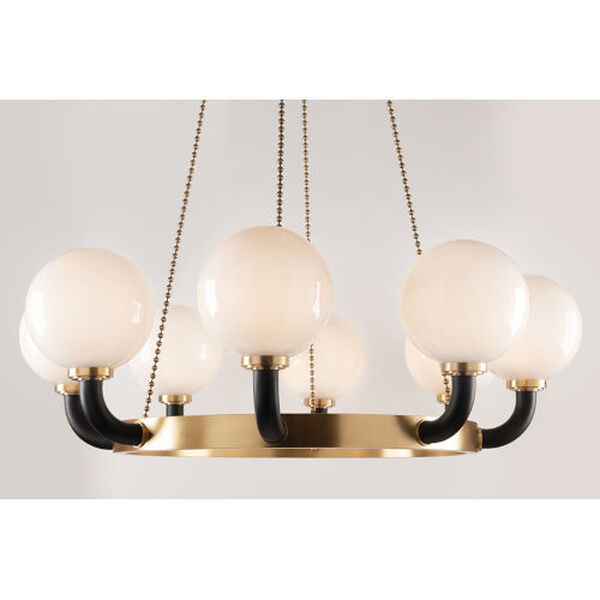 Werner Aged Brass and Black Eight-Light Pendant, image 1