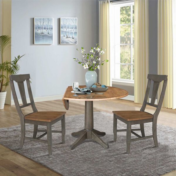 Hickory Washed Coal Round Dual Drop Leaf Dining Table with Two Panel Back Chairs, image 5