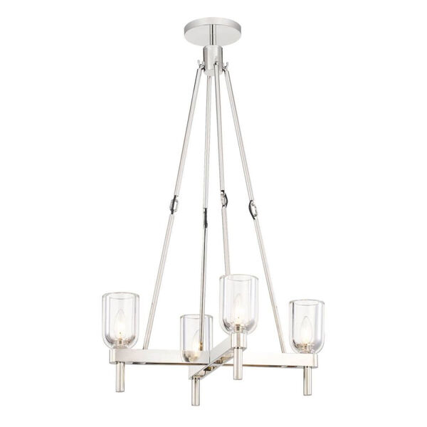 Lucian Polished Nickel Four-Light Chandelier with Clear Crystal Shades, image 1