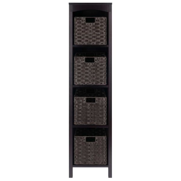 Terrace Espresso Chocolate Five-Piece Storage Shelf with Four Foldable Woven Baskets, image 3