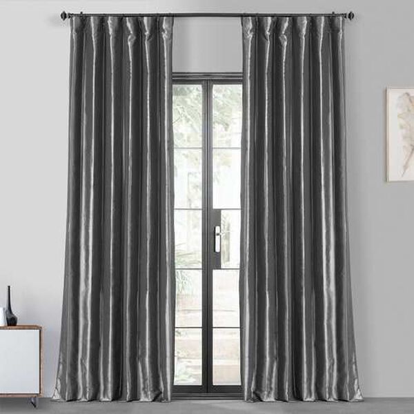 Graphite Blackout Faux Silk Taffeta Single Panel Curtain 50 x 96, image 1