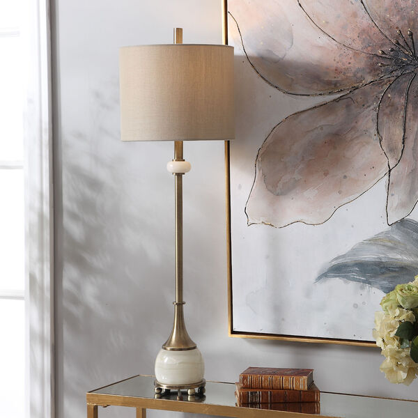 Natania Antique Brass Table Lamp with Polished White Marble, image 2