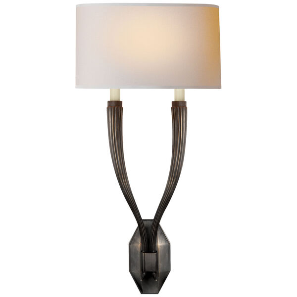 Ruhlmann Double Sconce in Bronze with Natural Paper Shade by Chapman and Myers, image 1