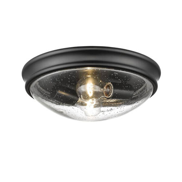 Matte Black Two-Light Flush Mount with Clear Seeded Glass, image 1