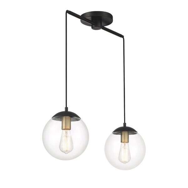 Chelsea Matte Black and Natural Brass Two-light Chandelier, image 4