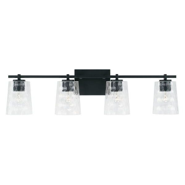 Burke Matte Black Four-Light Bath Vanity with Clear Honeycomb Glass Shades, image 2