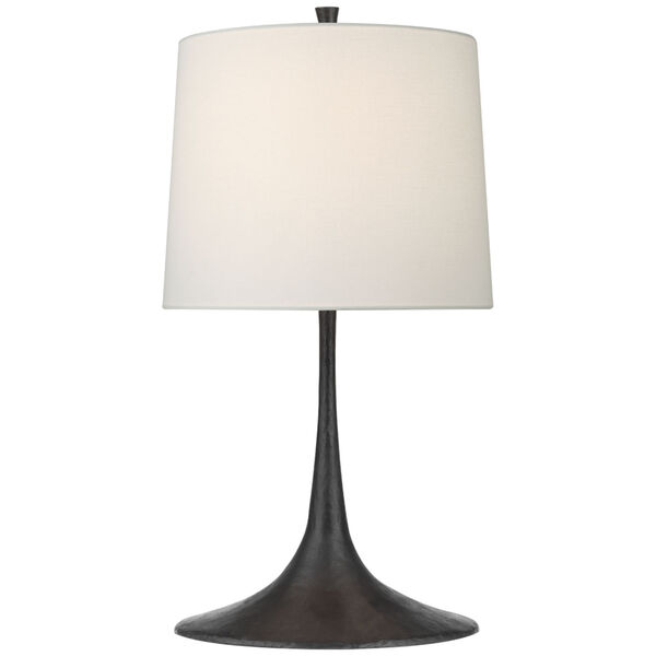 Oscar Medium Sculpted Table Lamp in Aged Iron with Linen Shade by Barbara Barry, image 1
