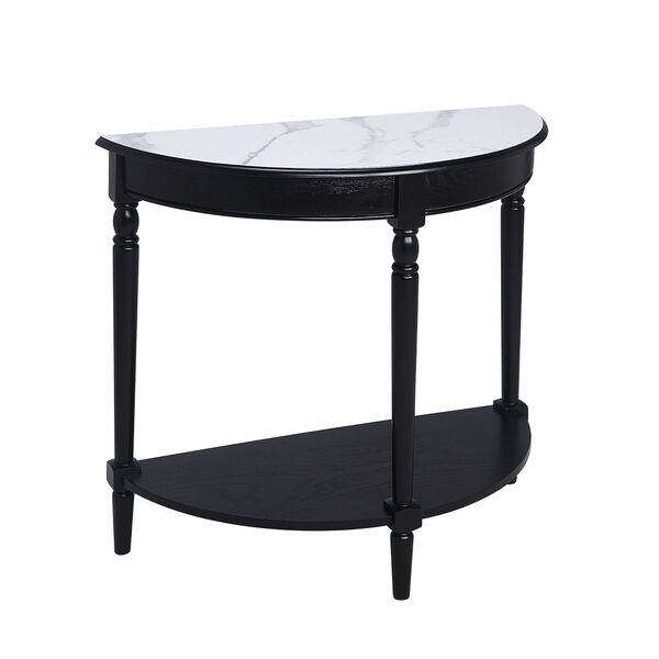 French Country White Faux Marble Black Half-Round Entryway Table with Shelf, image 1