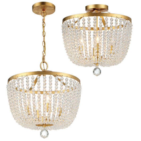 Rylee Antique Gold Four-Light Chandelier Convertible to Semi-Flush Mount, image 1
