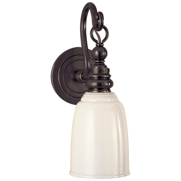 Boston Loop Arm Sconce in Bronze with White Glass by Chapman and Myers, image 1