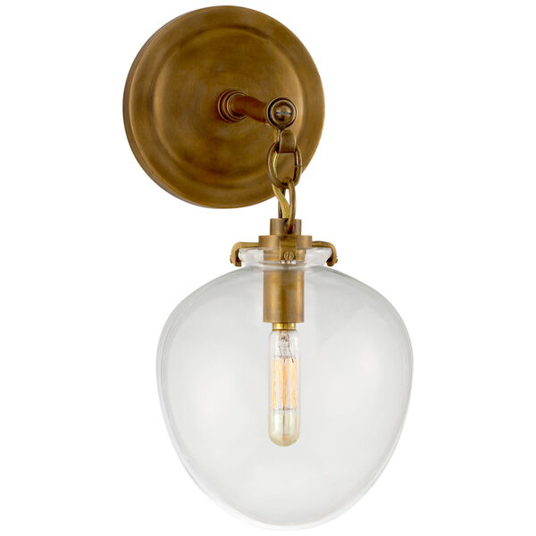Katie Small Acorn Sconce in Hand-Rubbed Antique Brass with Clear Glass by Thomas O'Brien, image 1