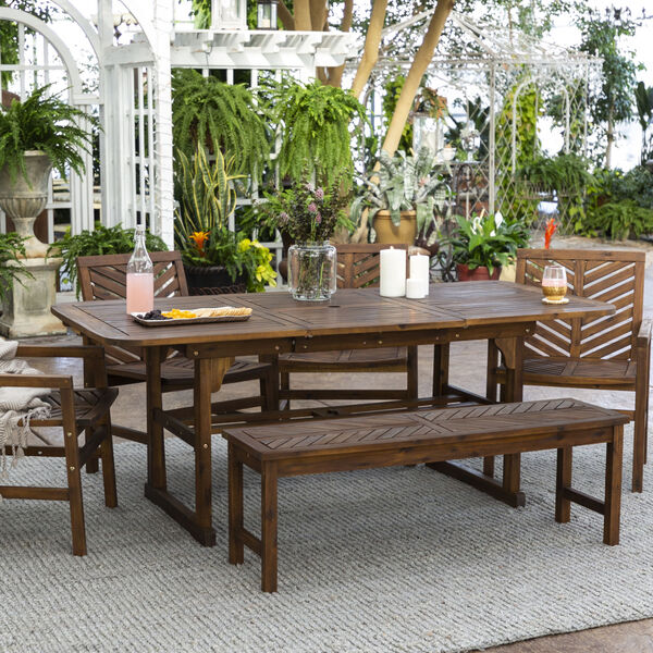 Dark Brown 35-Inch Six-Piece Extendable Outdoor Dining Set, image 1