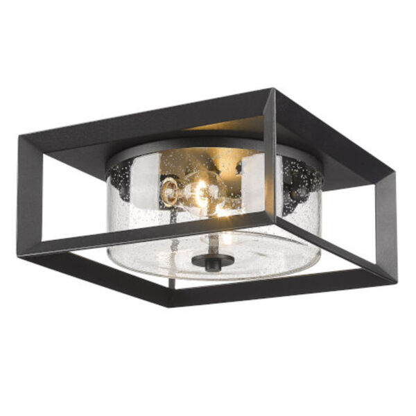Darren Natural Black Two-Light Outdoor Flush Mount with Seeded Glass, image 1