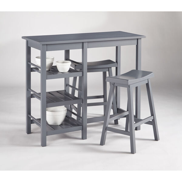 Breakfast Club Gray Counter Height Table with Two Counter Stools, 3-Piece, image 2