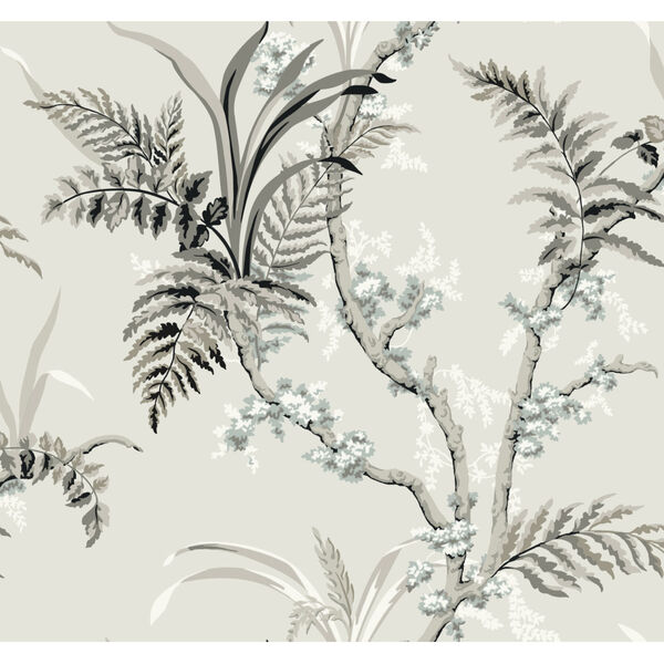 Grandmillennial Gray Beige Enchanted Fern Pre Pasted Wallpaper, image 2