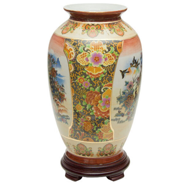 Satsuma Peacock Multicolor 14-Inch Porcelain Tung Chi Vase, image 2