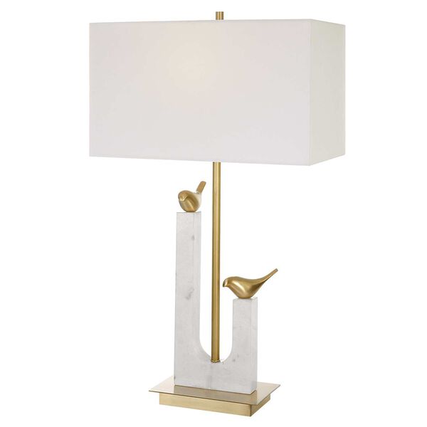 Songbirds White and Brushed Brass Table Lamp, image 1
