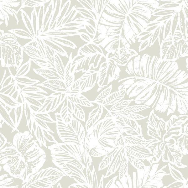 Batik Tropical Leaf Beige Peel And Stick Wallpaper – SAMPLE SWATCH ONLY, image 1