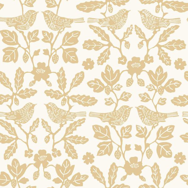 Sparrow and Oak Ochre Yellow Peel and Stick Wallpaper, image 2
