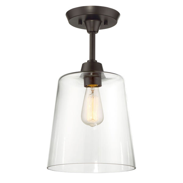 Nicollet Rubbed Bronze One-Light Semi-Flush Mount with Clear Glass Shade, image 1