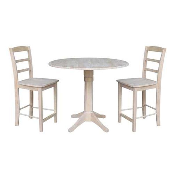 Gray and Beige 36-Inch Round Pedestal Counter Height Table with Madrid Stools, 3-Piece, image 1
