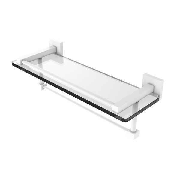 Montero Matte White 16-Inch Glass Shelf with Towel Bar, image 1