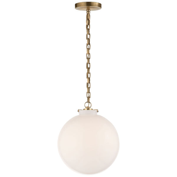 Katie Globe Pendant in Hand-Rubbed Antique Brass with White Glass by Thomas O'Brien, image 1