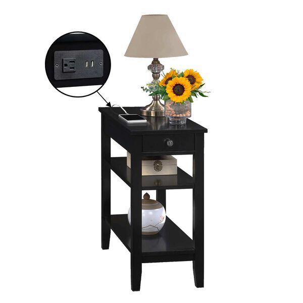 Black American Heritage One Drawer Chairside End Table with Charging Station and Shelves, image 7