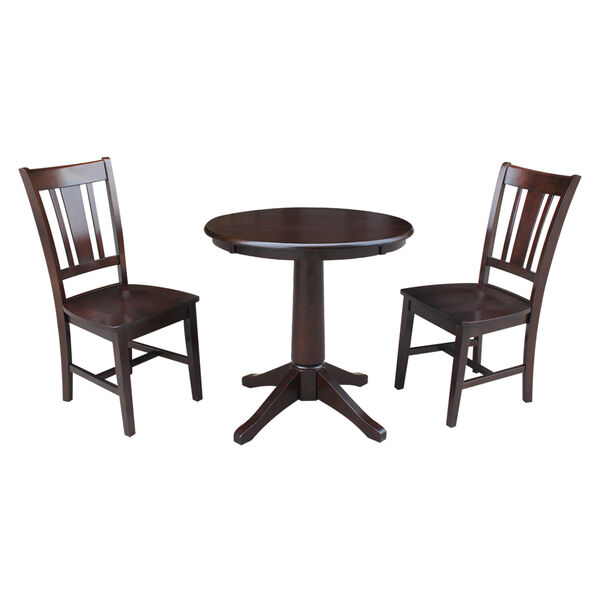 Rich Mocha 30-Inch Straight Pedestal Dining Table with Two San Remo Chairs, image 1