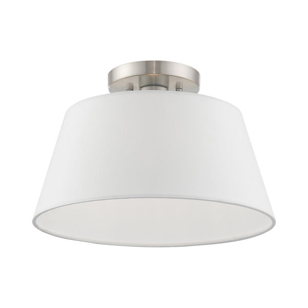 Belclaire Brushed Nickel 13-Inch One-Light Ceiling Mount with Hand Crafted Off-White Hardback Shade, image 3