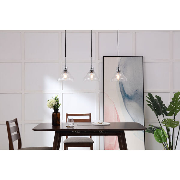 Clive Chrome Three-Light Pendant with Clear Seeded Glass, image 2