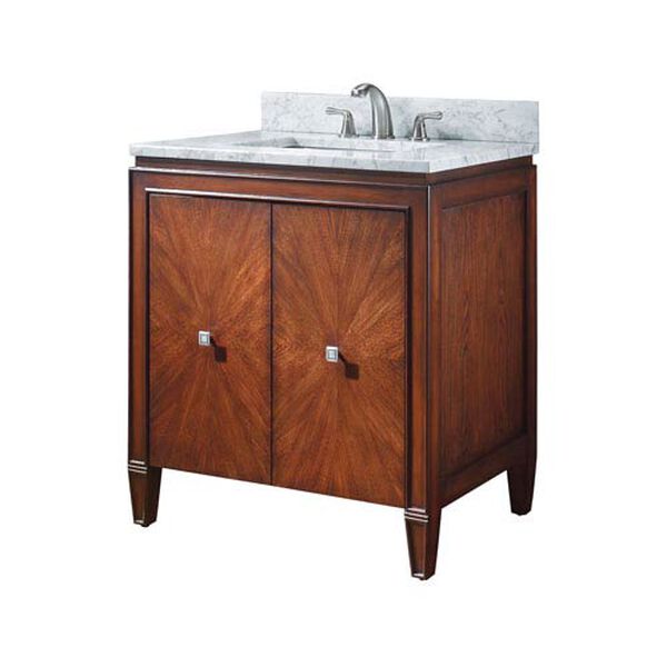 Brentwood 31-Inch New Walnut Vanity with Carrera White Marble Top, image 2