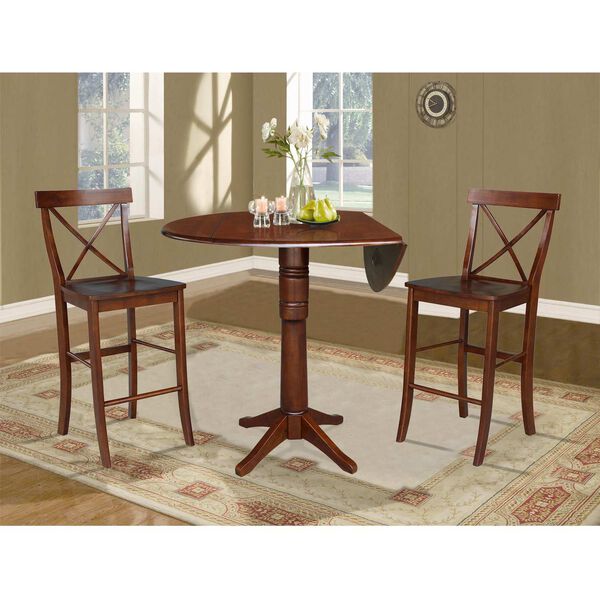 Espresso 42-Inch High Round Pedestal Bar Height Table with Stools, 3-Piece, image 2