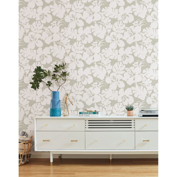 Waters Edge Cream Hibiscus Arboretum Pre Pasted Wallpaper - SAMPLE SWATCH ONLY, image 1