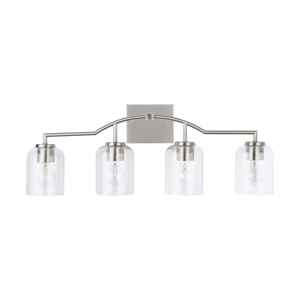 HomePlace Carter Brushed Nickel Four-Light Bath Vanity with Clear Seeded Glass, image 1