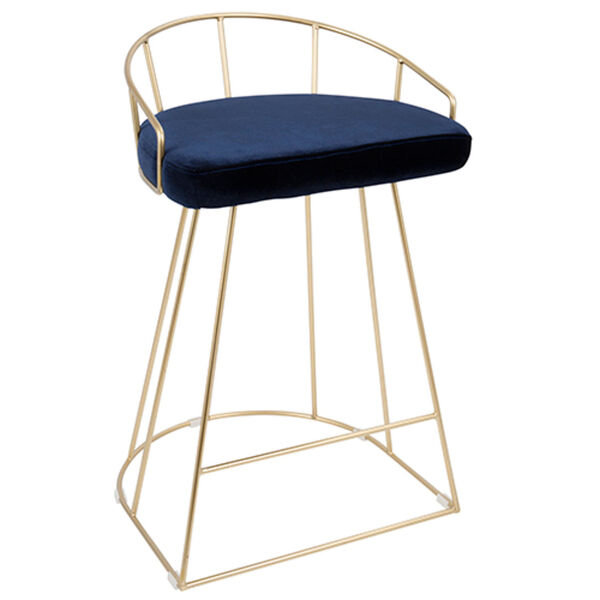 Canary Gold and Blue 31-Inch Bar Stool with Backrest, Set of 2, image 2