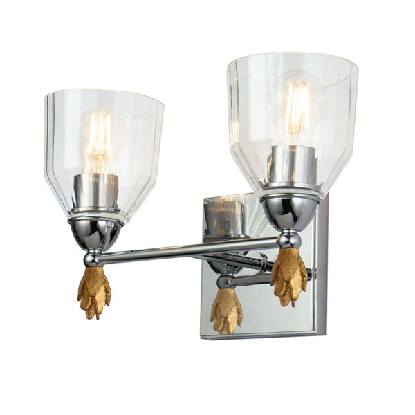 Fun Finial Polished Chrome Gold Accent Two-Light Wall Sconce, image 1