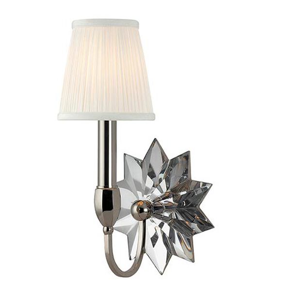 Barton Polished Nickel One-Light Wall Sconce with White Pleated Shade, image 1