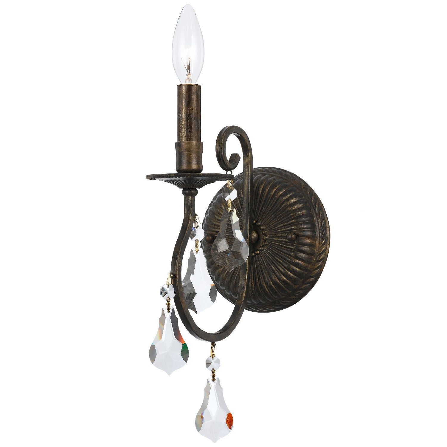 Paladian Bronze And Lead Crystal Wall Sconce 